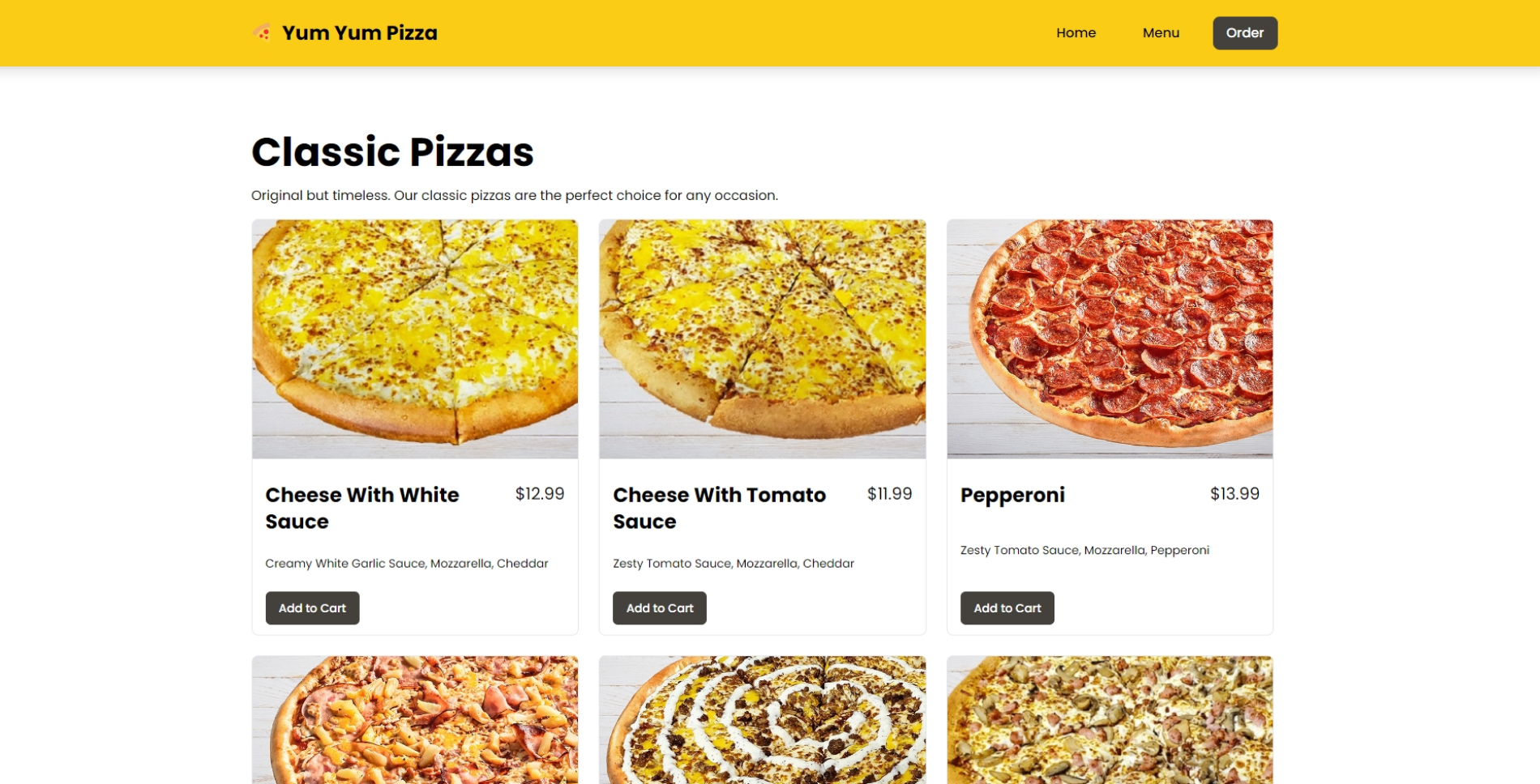 Yum Yum Pizza Order Page